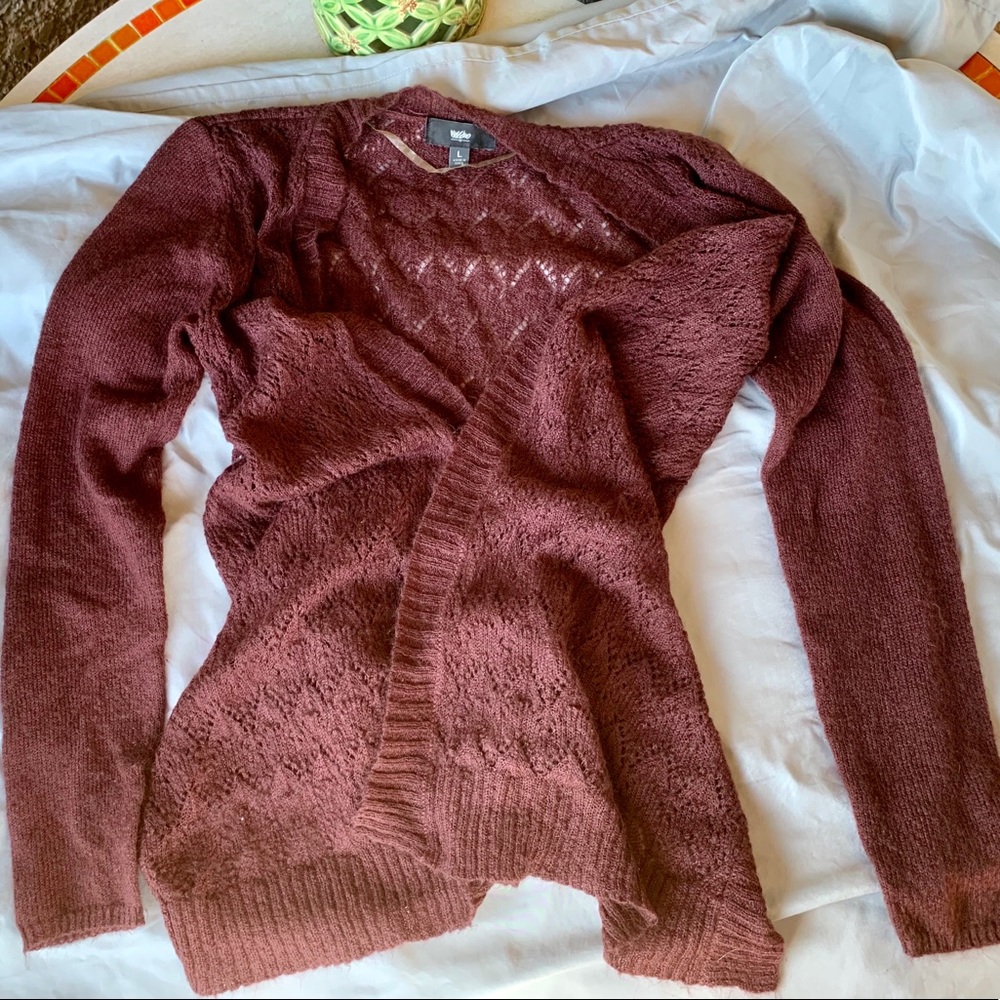 Donated NWOT Mossimo burgundy knit cardigan L